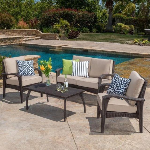 CHRISTOPHER KNIGHT Outdoor 4-piece Wicker Seating Set and Cushions