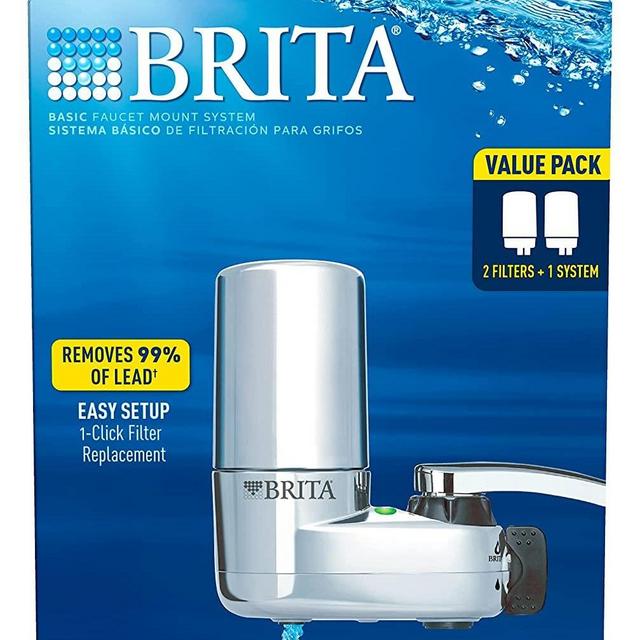 Brita Water Filter for Sink, Faucet Mount Water Filtration System for Tap Water with 1 Replacement Filter, Reduces 99% of Lead, Chrome