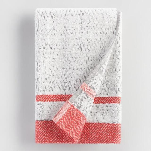 Coral and Gray Candice Sculpted Hand Towel
