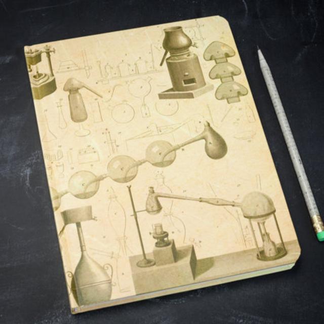 Chemistry Large Hardcover Journal | Recycled Graph & Lined Paper Science Glassware Lab Experiment Class Student Notebook Alchemy Gift