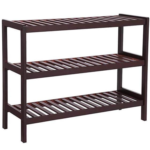 SONGMICS Bamboo Shoe Rack Bench, 3-Tier Shoe Organizer，Utility Storage Shelf Rack, Storage Shelf, 3-Shelf Shelving Unit,for Entryway Hallway Bathroom Living Room and Corridor Brown UBCB03C