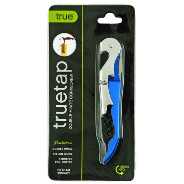 True by True Fabrications Truetap Metal, Double Hinged, Restaurant Waiter Quality Compact Corkscrew with Foil Cutter - Metallic Blue