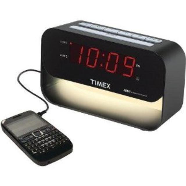 Timex Decorative XBBU Dual Alarm Clock with USB Charging and Night Light (Black)