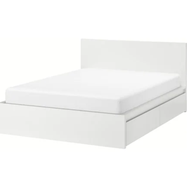 MALM								High bed frame/4 storage boxes, white, Luröy