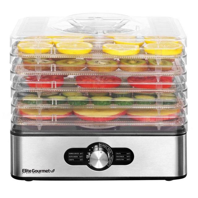 Elite Gourmet 5-Tier Food Dehydrator with Stainless Steel Trays, Adjustable Temperature, Jerky, Herbs, Snacks