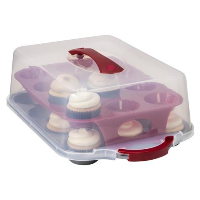 Room Essentials™ 24 Cavity Plastic Covered Cupcake Carrier - Clear/Red product details page