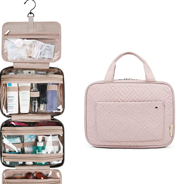 BAGSMART Toiletry Bag Travel Bag with Hanging Hook, Water-resistant Makeup Cosmetic Bag Travel Organizer for Accessories, Shampoo, Full Sized Container, Toiletries