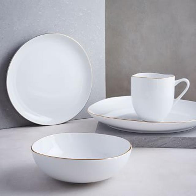 Organic Shaped Dinnerware - Bowl - (Gold Rim - Set of 4)