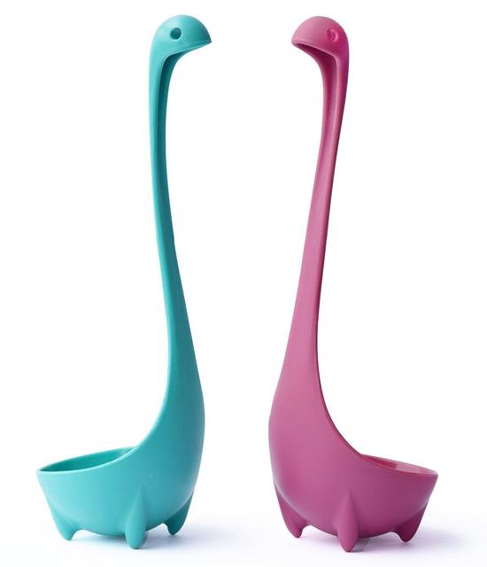 Windaze Nessie Soup Ladle - Toughened 100% Food Grade Nylon Dishwasher Safe Loch Ness Monster Stand Upright Kitchen Utensil, Set of 2 Spoons (Blue & Rose Red)