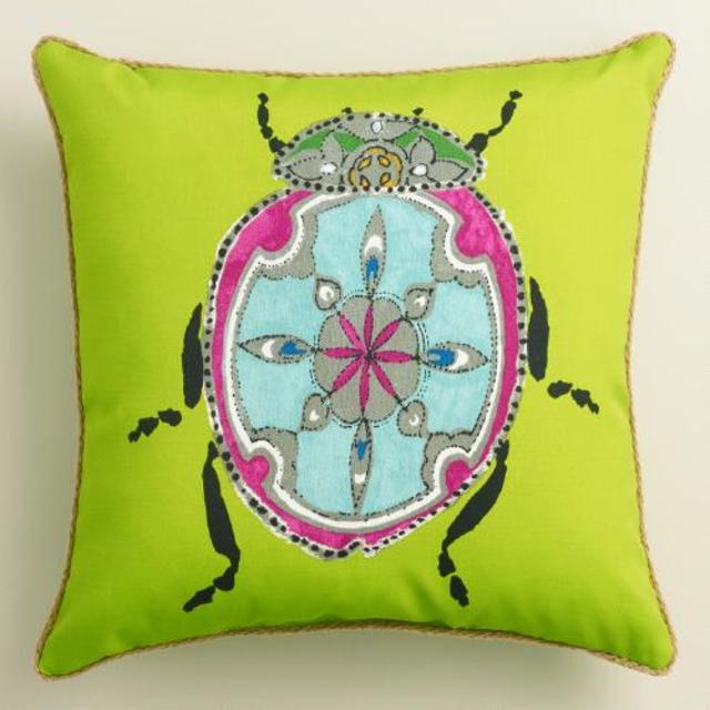 Green Beetle Outdoor Throw Pillow