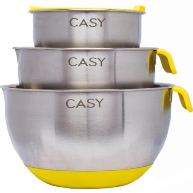 Premium Stainless Steel Mixing Bowls with Non-Slip Silicone Base, Measurement Scale, Handle, Spout and lid (3 Piece Set)