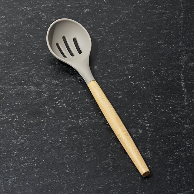 Silicone Slotted Spoon with Bamboo Handle