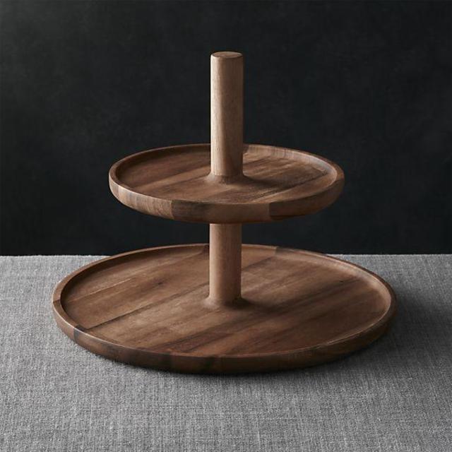 Wood and Metal 2-Tier Serving Stand