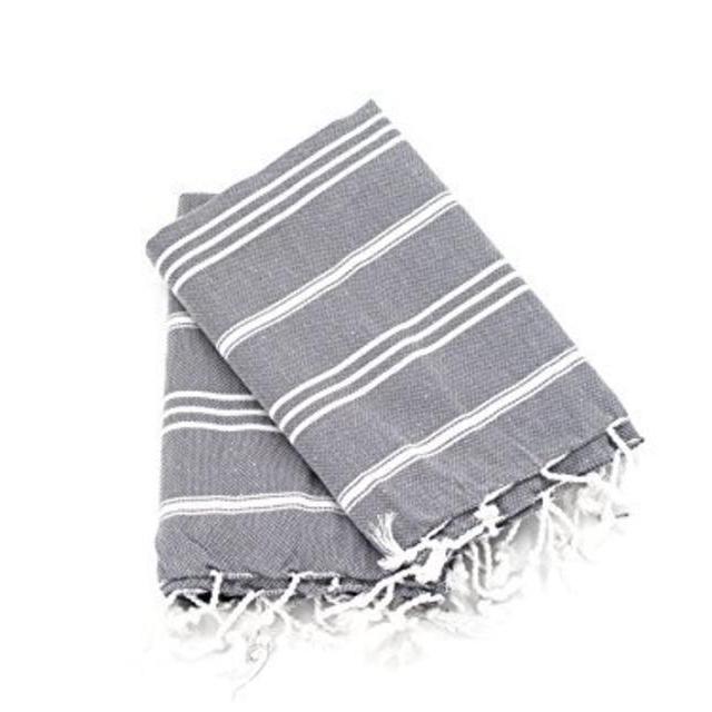 Cottoncloudco Set of 2 (40"x20")Turkish Towel Hand Head Kitchen Flour Sack Towels Dish Cloth Cotton Tea Towel Set (Dark Grey)