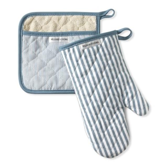 Williams Sonoma Bay Stripe Mitt & Potholder Set, French Blue