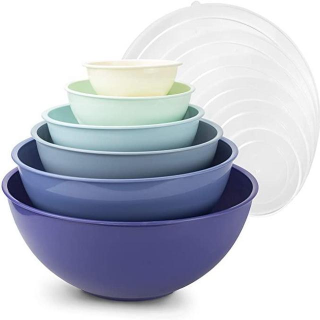 Cook with Color Plastic Mixing Bowls with Lids - 12 Piece Nesting Bowls Set includes 6 Prep Bowls and 6 Lids, Microwave Safe Mixing Bowl Set (Blue Ombre)