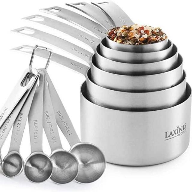 Stainless Steel Measuring Cups and Spoons Set, Heavy Duty 12 pcs set, 6 Measuring cups and 6 Measuring Spoons (1)