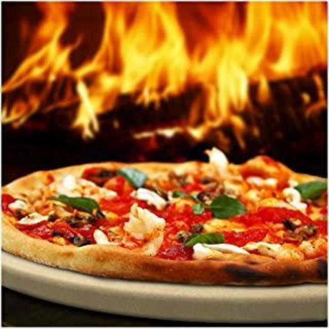 Pizza Stone for Best Crispy Crust Pizza, Only Stoneware with Thermarite (Engineered Tuff Cordierite). Durable, Certified Safe, for Ovens & Grills. 14 Round 5/8 Thick, Bonus Recipe Ebook & Free Scraper