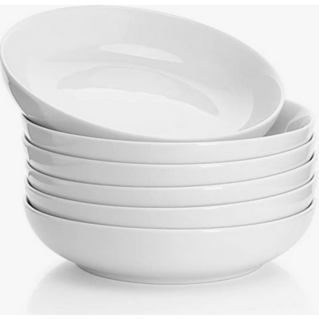 Sweese 112.001 Porcelain Salad Pasta Bowls - 22 Ounce - Set of 6, White