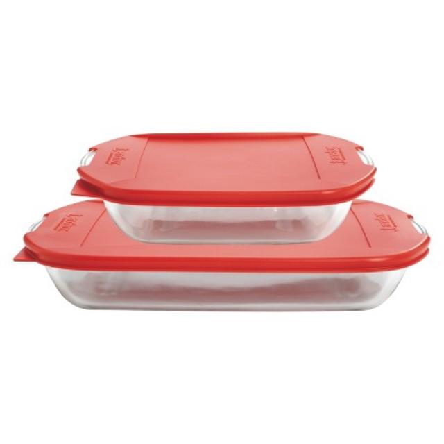 Product description page - Anchor Embrace Glass Bake Set with Lids- Clear/Red