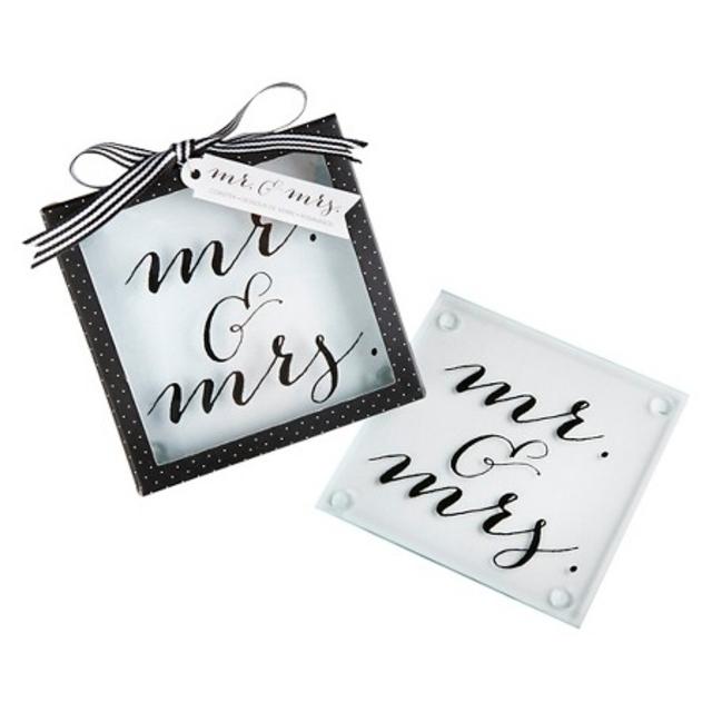 Product description page - Kate Aspen Classic Mr. and Mrs. Coasters - Set of 12