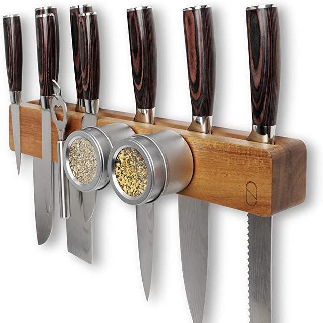 Premium 16 inch Magnetic Knife Holder for Wall with Double Storage & Charming Wood - Knife Magnetic Strip, Knife Magnet, Magnet Knife Holder Strip, Magnetic Knife Strip Knife Rack Kitchen Knife Holder