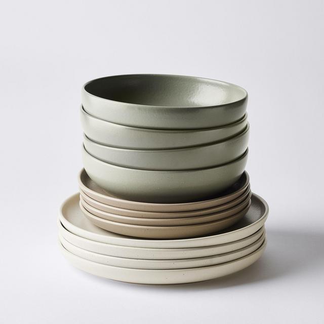 Casafina Modern Classic Ceramic Dinnerware- 12 Piece Set with Pasta Bowl