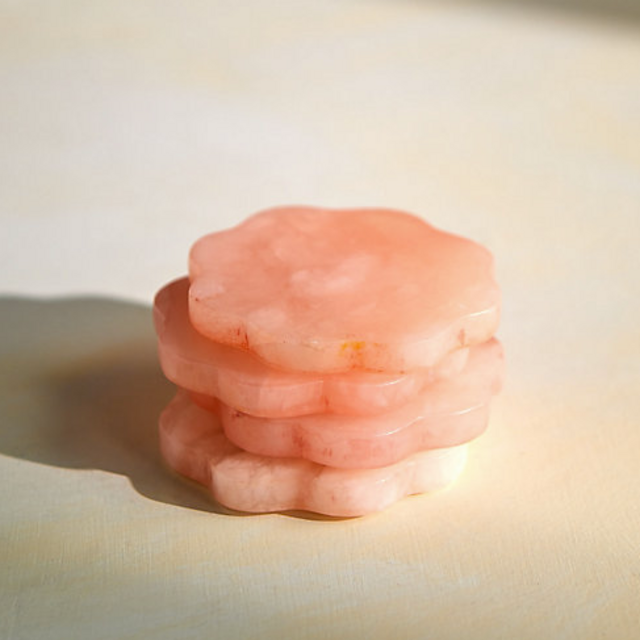 Dyed Alabaster Scalloped Coasters, Set of 4 in Pink