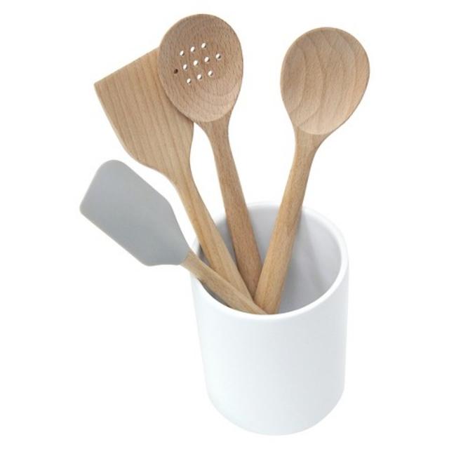 Threshold™ 5pc Beechwood Tool Set with Ceramic Crock
