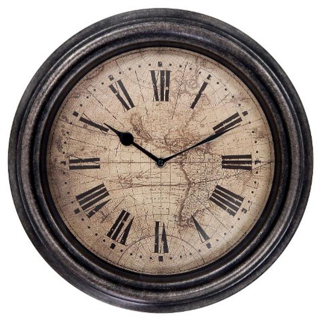 Map Wall Clock - Distressed Bronze 14"