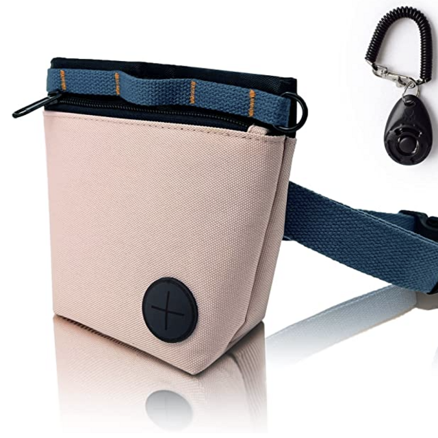 KATOZOO Dog Treat Pouch with Pet Training Clicker, Dog Training Treat Pouch Kit, Magnetic Closure, Hands-Free Training. (Pink)