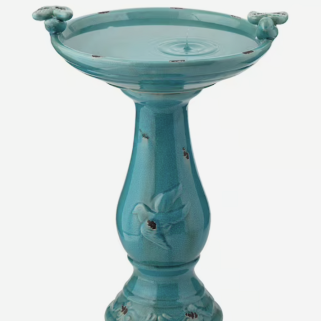 Alpine Corporation 25-in H Turquoise Ceramic Complete Birdbath