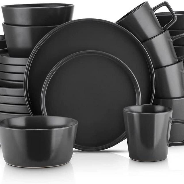 Stone Lain Coupe Dinnerware Set, Service For 8, Black Matte