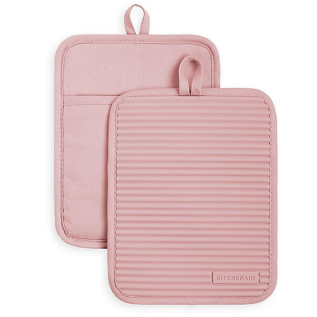 KitchenAid® Ribbed Silicone Pot Holders in Rose Pink (Set of 2)