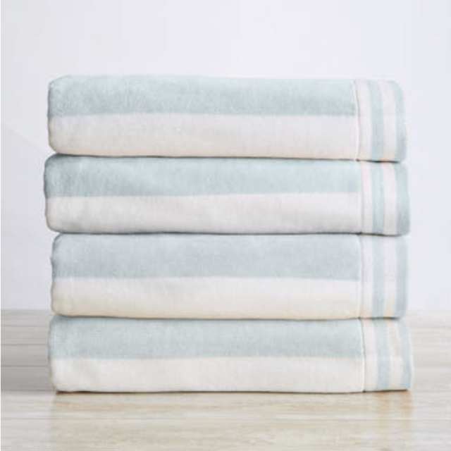 Great Bay Home Cotton Cabana Stripe Beach Towel Edgartown Collection - Light Blue - 4 Pack- 30" x 60"