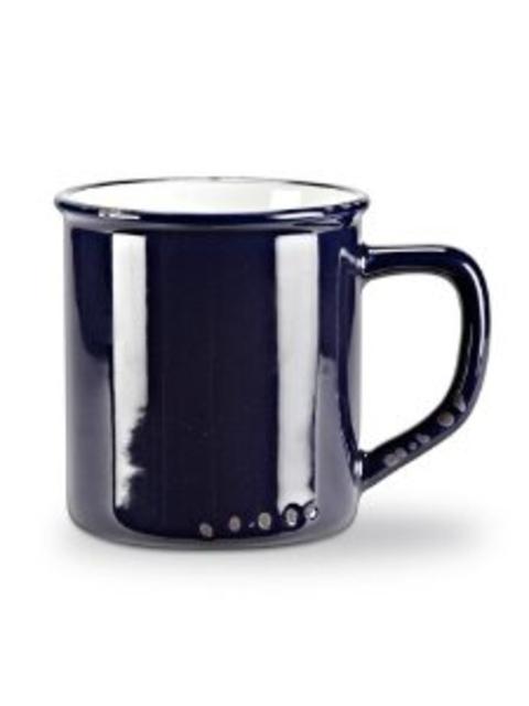 Set 6 Pieces 4" Blue Stoneware Enamel-Look Vintage-Style Coffee Cups Mugs 14Oz