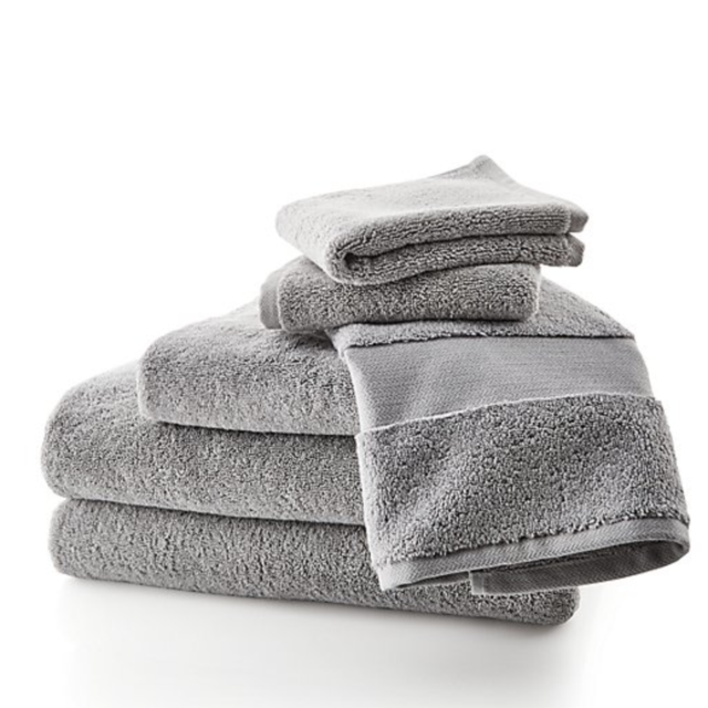 CRATE AND BARREL Organic Turkish Cotton 800-Gram Grey Towels, Set of 6