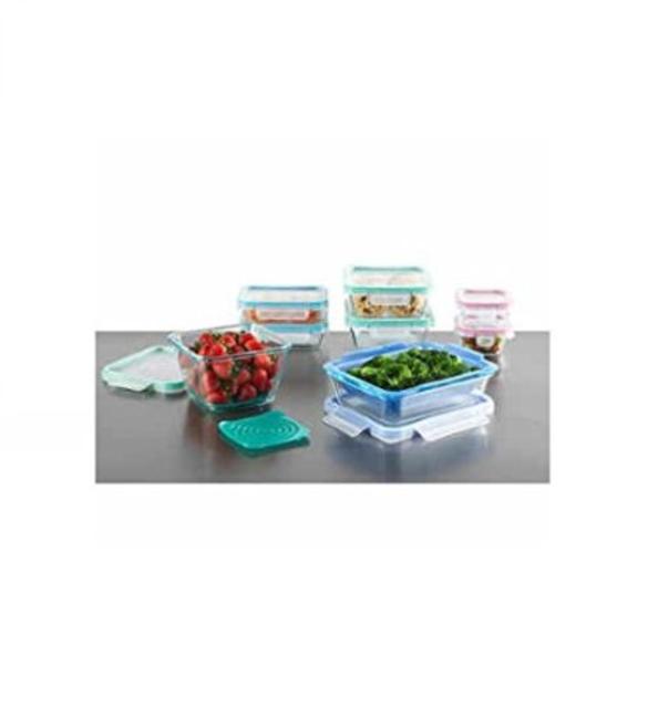 Snapware: 18PC Total Solution Pyrex Glass Food Keeper Set - Featuring Write N' Erase Lids - 18PC - 18-Piece Set