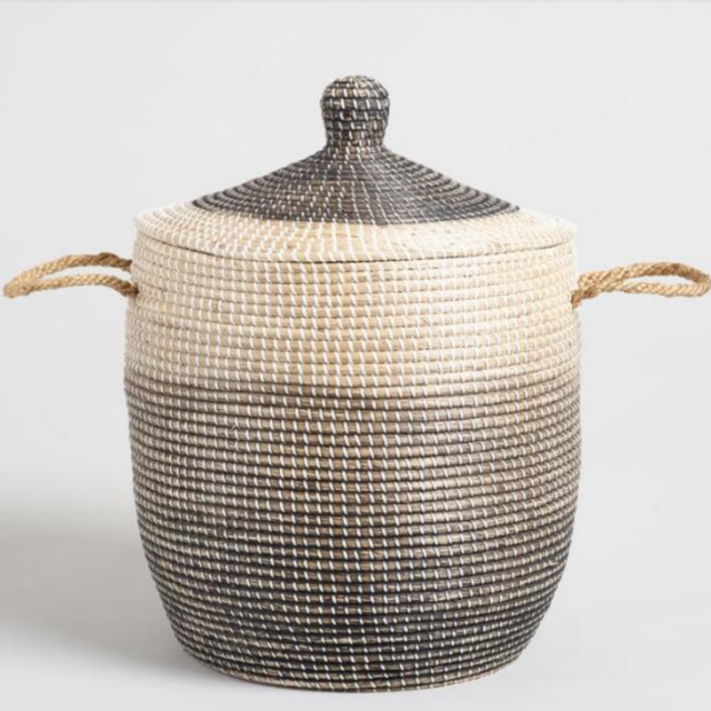 Ombre Seagrass Amelia Tote Basket with Lid