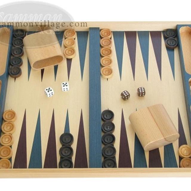 19-inch Wood Backgammon Set - Beechwood (Blue/Purple)