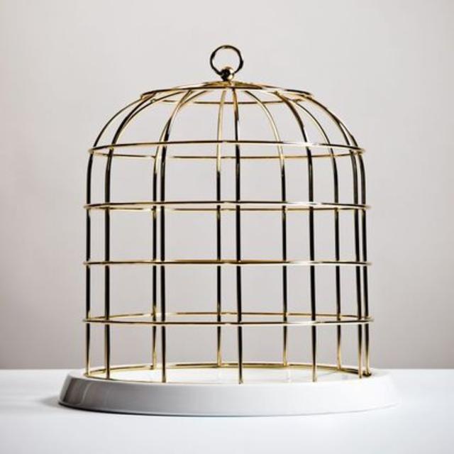 Twitable Gold Metal Birdcage Centerpiece with Porcelain Base by Seletti
