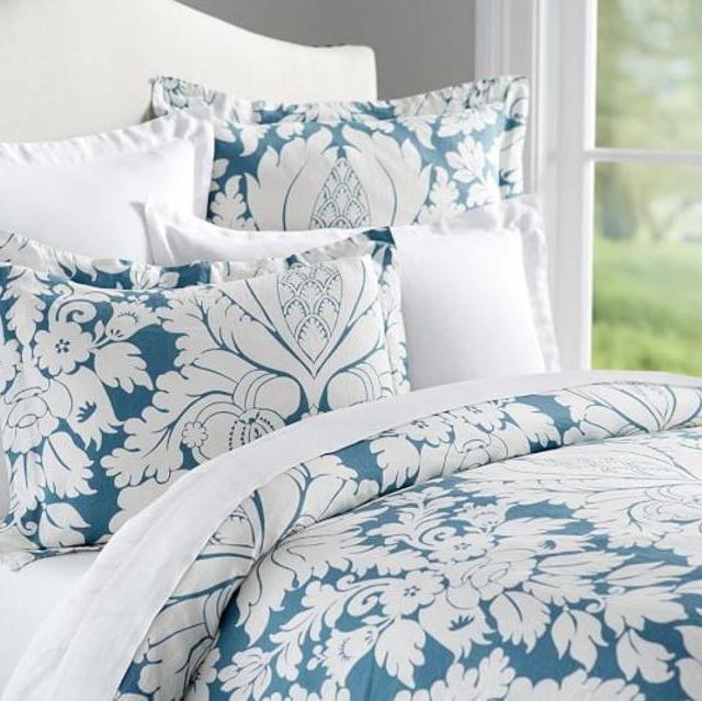 Damask Printed Duvet, Full/Queen, Dark Blue