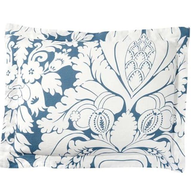 Damask Printed Sham, Standard, Dark Blue