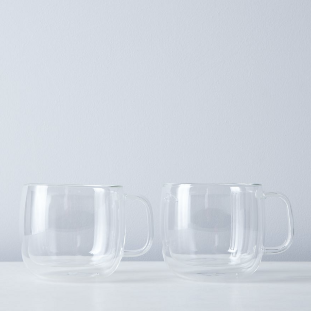 Sorrento Double Walled Glass Mugs with Handles (Set of 2) - Cappuccino