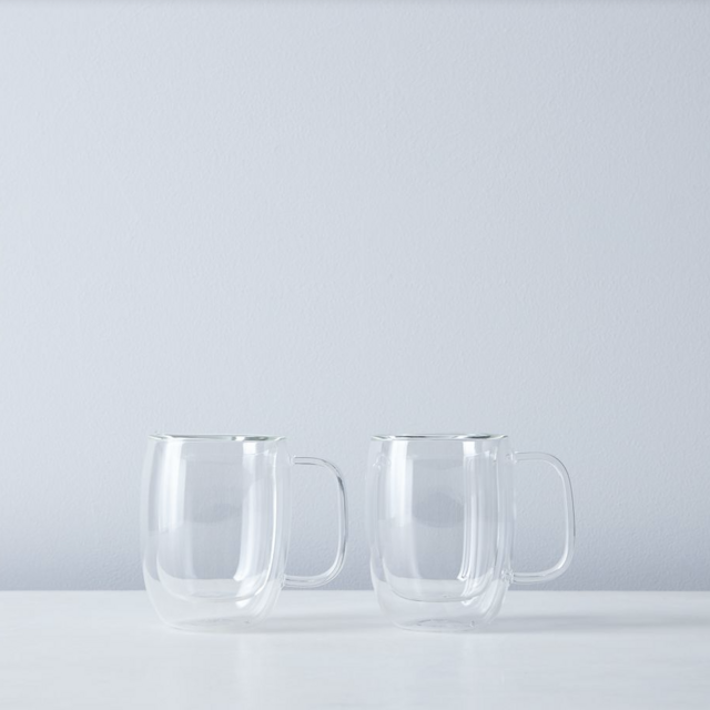 Sorrento Double Walled Glass Mugs with Handles (Set of 2) - Double Espresso