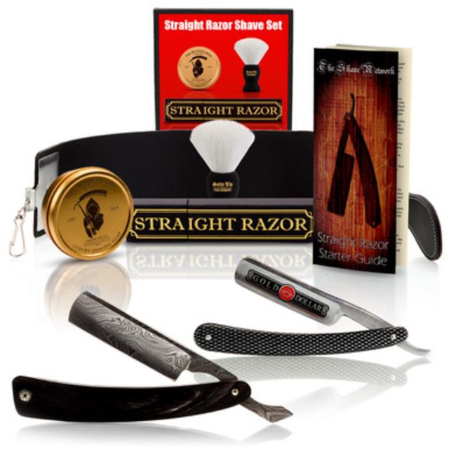 Buffalo Horn Damascus Straight Razor and Luxury Shave Set