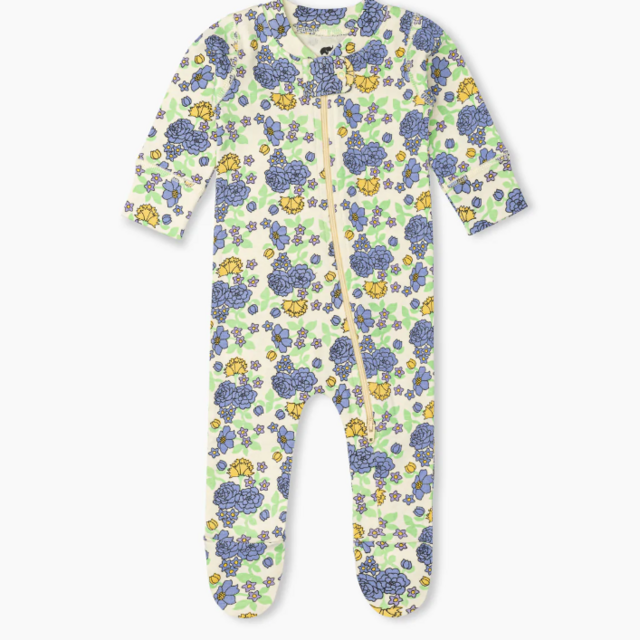 One-Piece Footed Pajamas - Summer Flowers, 3-6 Months
