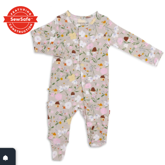 portabella posies modal magnetic ruffle footie