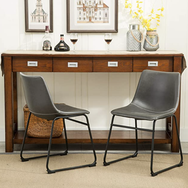 Leather Dining Chairs, Antique Gray, Set of 2