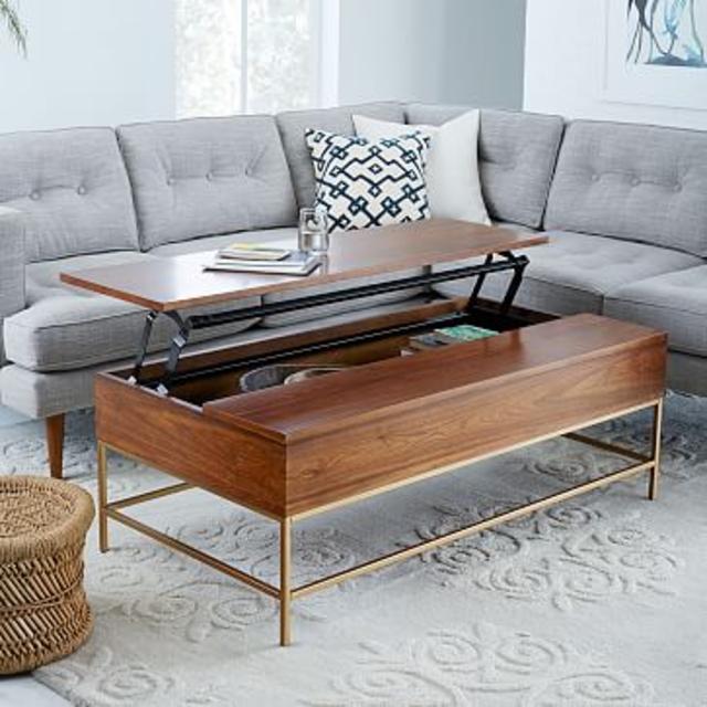Storage Coffee Table - Walnut/Antique Brass 50"